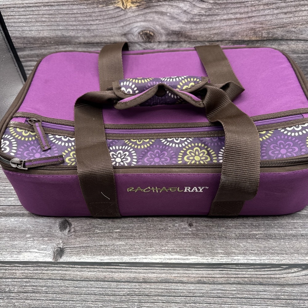 Rachael Ray Lasagna Lugger Insulated Carrier 16"x10" Purple Strip Used Holiday